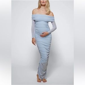 Bumpsuit - Off The Shoulder Soft Mesh Dress in Baby Blue